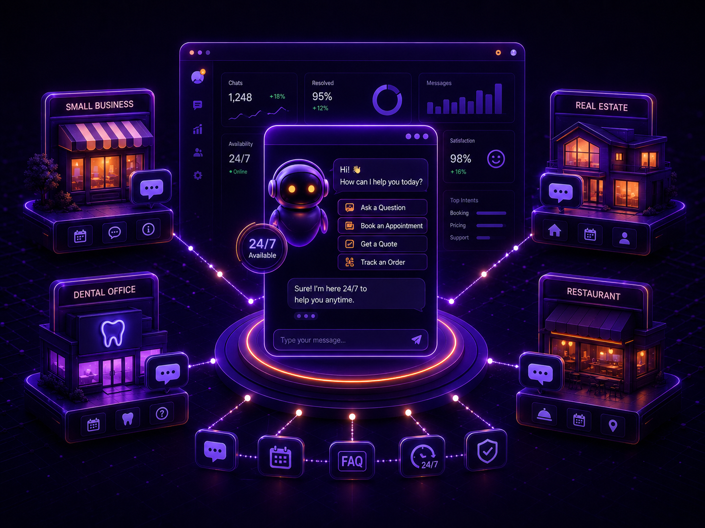 DFY AI chat widget answering customer questions on a business website